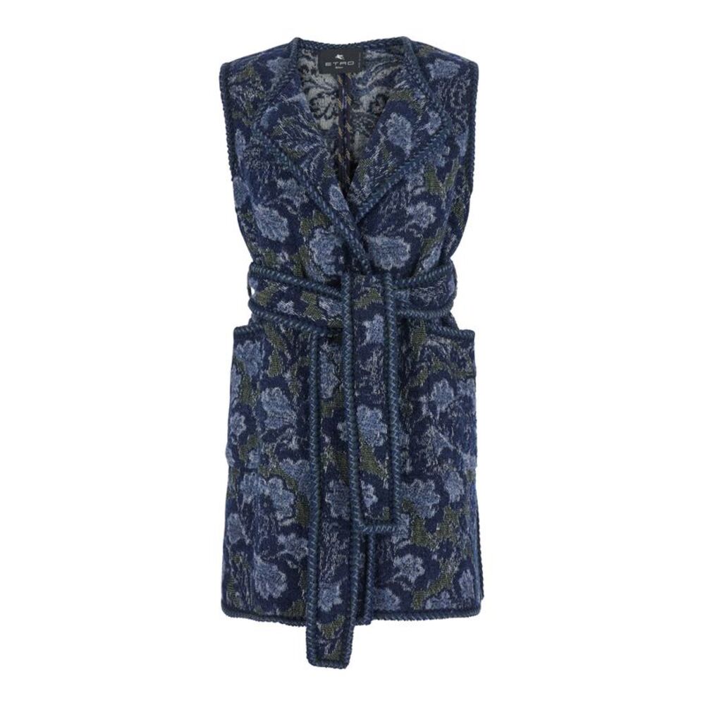 Etro Women Women's Vest With Patch Pockets And Belt In Blue